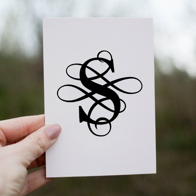 Black and White Swirly Flourish Initial Monogram Thank You Card (Creator Uploaded)
