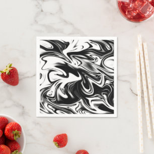Black And White Swirly Marble Design, Napkins