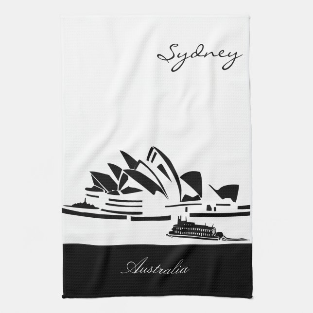 Black and White Sydney, Australia Kitchen Towel (Vertical)
