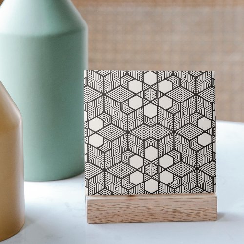 Black and White Symmetrical Geometric Mosaic Ceramic Tile