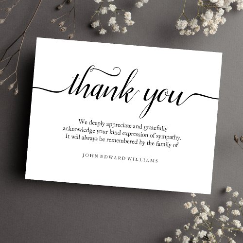 Black and White Sympathy Thank You Postcard