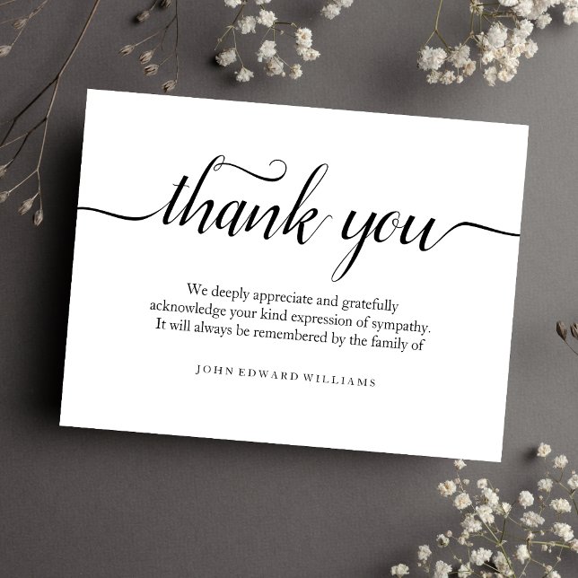 Black and White Sympathy Thank You Postcard (Sympathy Thank You Postcard)