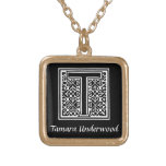 Black and White T Monogram Initial Personalized Gold Plated Necklace