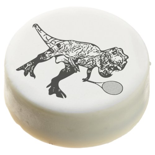 Black and White T_Rex Dinosaur With Tennis Racket Chocolate Covered Oreo