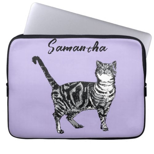Black and White Tabby Cat Girls Name Purple  Laptop Sleeve