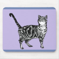 Black and White Tabby Cat Mouse Mat Purple
