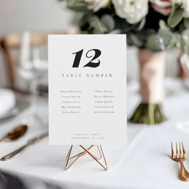 Black and White Table Number and Guest Names | Zazzle