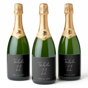 Black and White Table Number Wedding Sparkling Wine Label