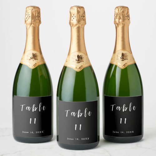 Black and White Table Number Wedding Sparkling Wine Label
