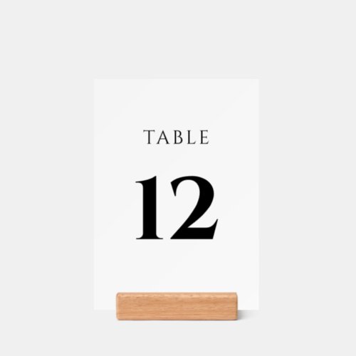 Black and White Table Number with Wooden Stand