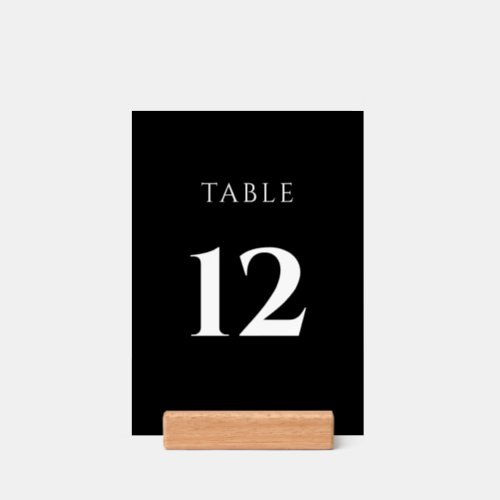 Black and White Table Number with Wooden Stand