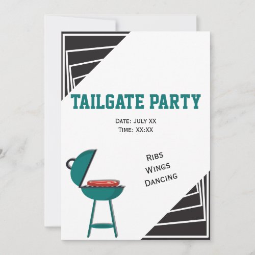 Black and White Tailgate Ribs Wings Dancing Party Invitation