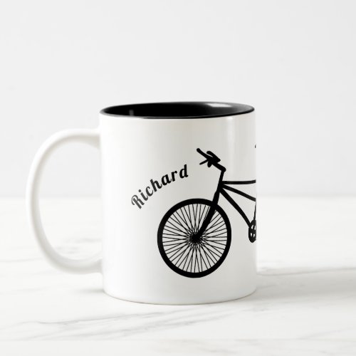 Black and White Tandem Bike Dual Names Two_Tone Coffee Mug