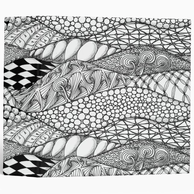 Black and White Tangled Mountains 3 Ring Binder (Front/Spine)