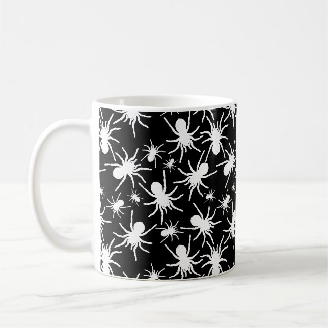 Black and White Tarantula Spider Pattern Coffee Mug (Left)