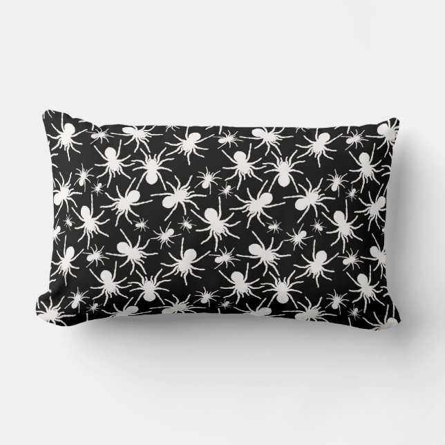 Black and White Tarantula Spider Pattern Lumbar Pillow (Front)