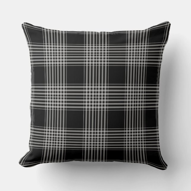 Black and White Tartan Buffalo Plaid Throw Pillow (Front)