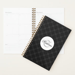 Black and White tartan Christmas plaid Monogram Planner