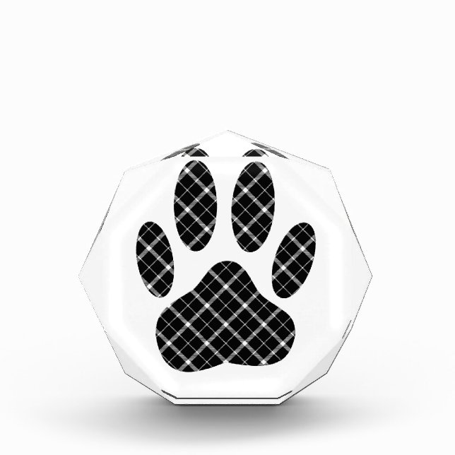Black And White Tartan Dog Paw Print Acrylic Award (Front)