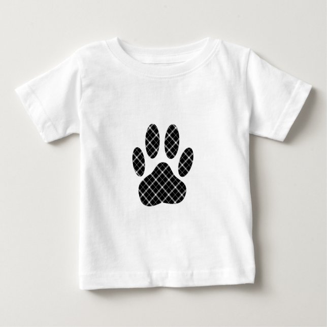 Black And White Tartan Dog Paw Print Baby T-Shirt (Front)