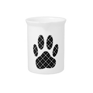 Black And White Tartan Dog Paw Print Beverage Pitcher