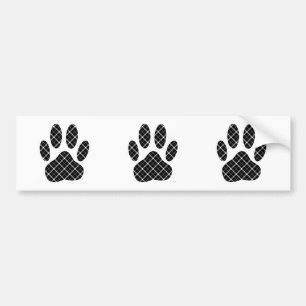 Black And White Tartan Dog Paw Print Bumper Sticker