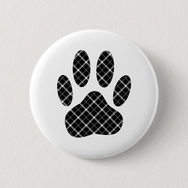 Black And White Tartan Dog Paw Print Button (Front)