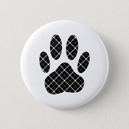 Black And White Tartan Dog Paw Print Button