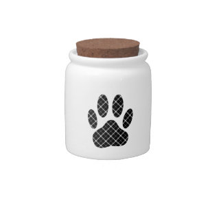 Black And White Tartan Dog Paw Print Candy Jar