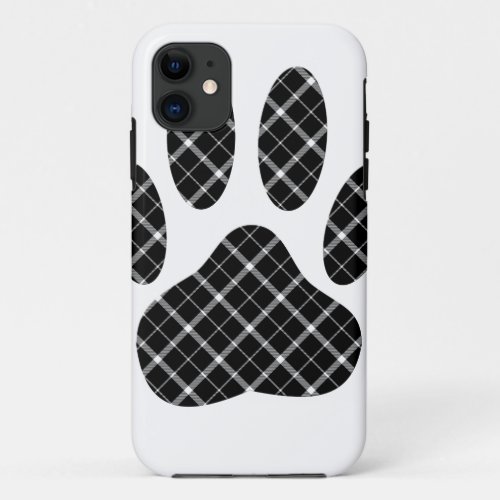 Black And White Tartan Dog Paw Print iPhone 11 Case