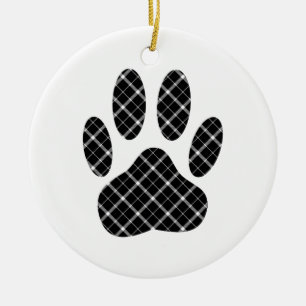 Black And White Tartan Dog Paw Print Ceramic Ornament
