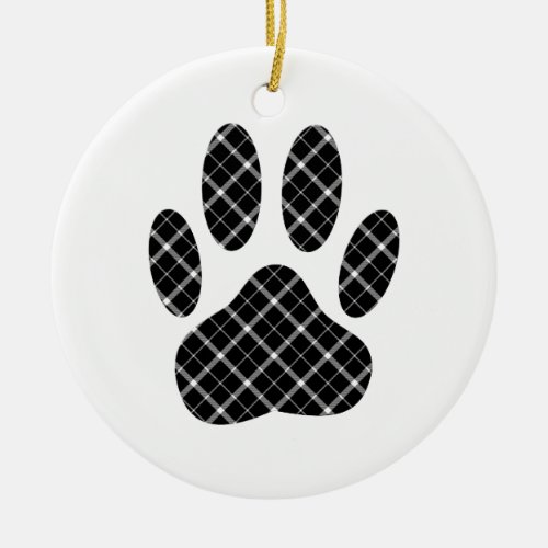 Black And White Tartan Dog Paw Print Ceramic Ornament