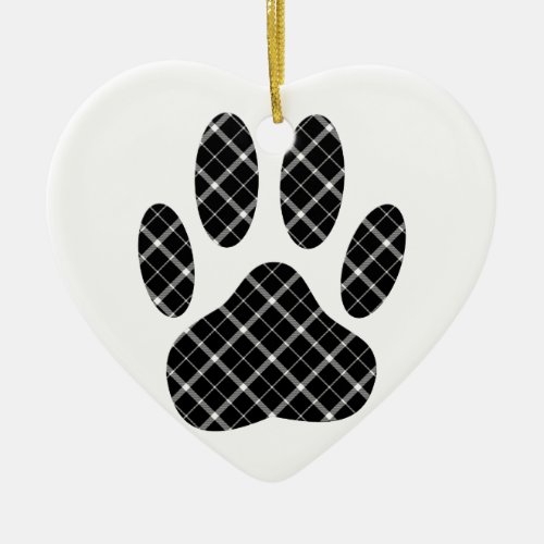 Black And White Tartan Dog Paw Print Ceramic Ornament