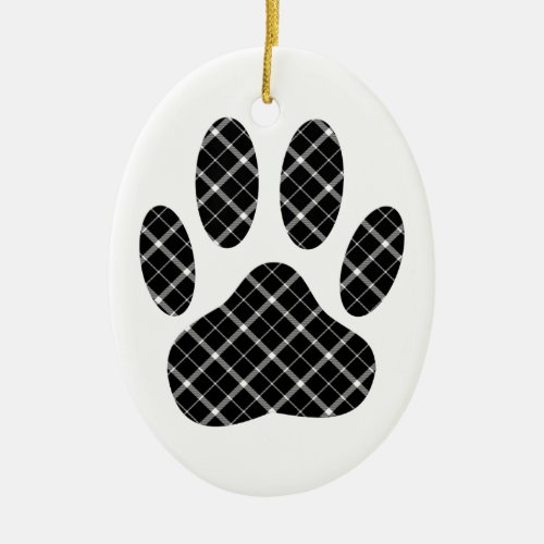 Black And White Tartan Dog Paw Print Ceramic Ornament