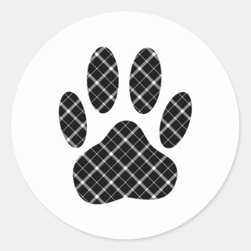 Black And White Tartan Dog Paw Print Classic Round Sticker
