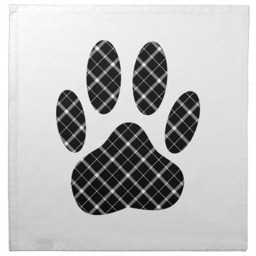 Black And White Tartan Dog Paw Print Cloth Napkin