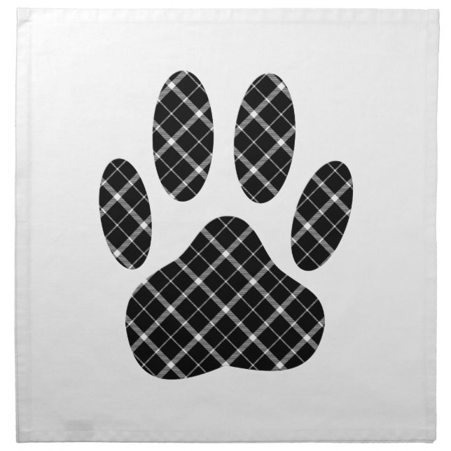 Black And White Tartan Dog Paw Print Cloth Napkin (Front)