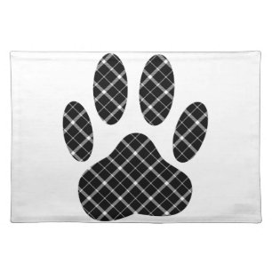 Black And White Tartan Dog Paw Print Cloth Placemat
