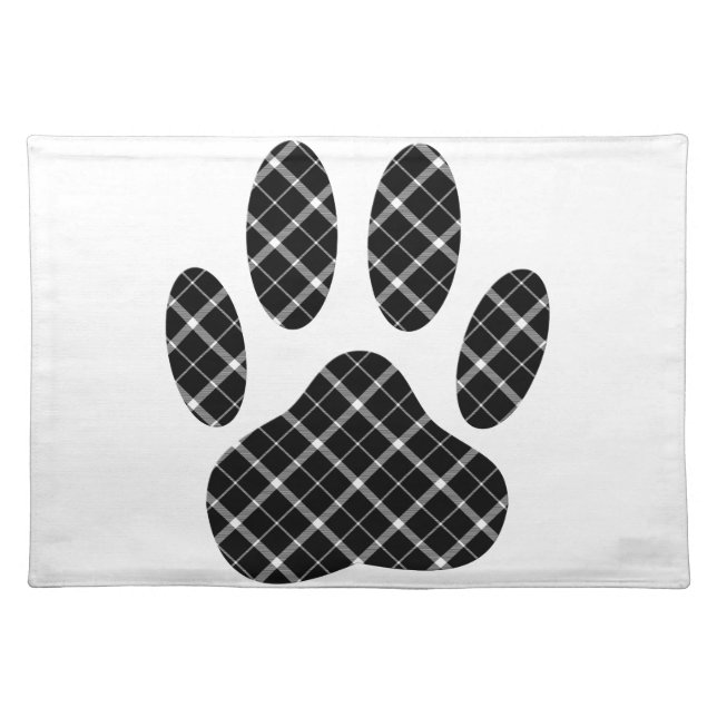 Black And White Tartan Dog Paw Print Cloth Placemat (Front)