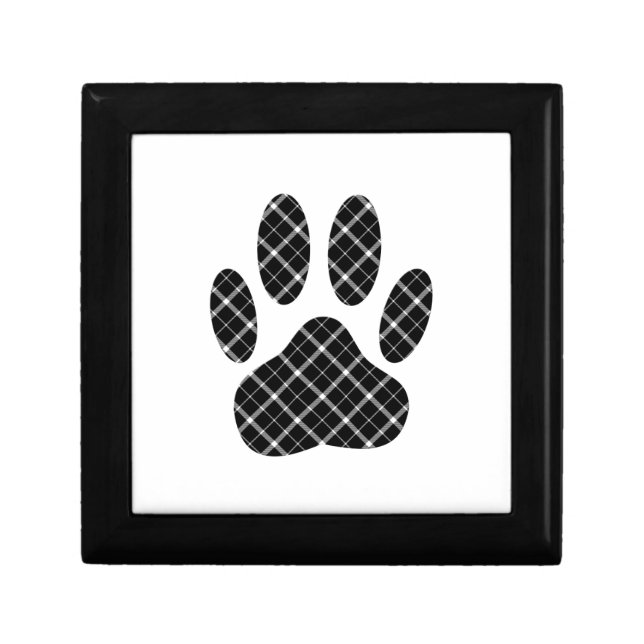 Black And White Tartan Dog Paw Print Jewelry Box (Front)