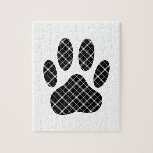 Black And White Tartan Dog Paw Print Jigsaw Puzzle