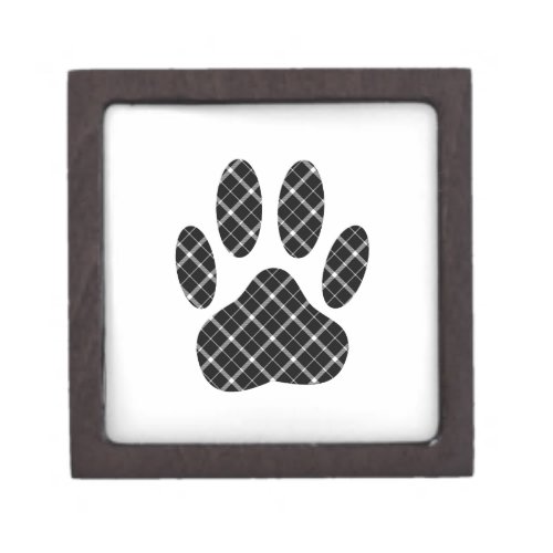 Black And White Tartan Dog Paw Print Keepsake Box