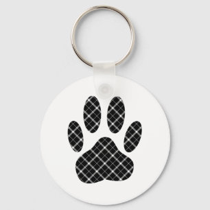 Black And White Tartan Dog Paw Print Keychain