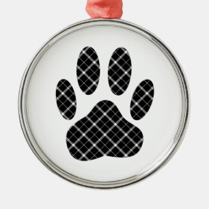 Black And White Tartan Dog Paw Print Metal Ornament
