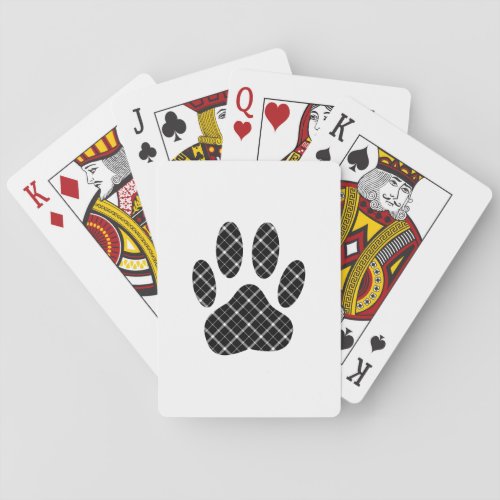 Black And White Tartan Dog Paw Print Poker Cards