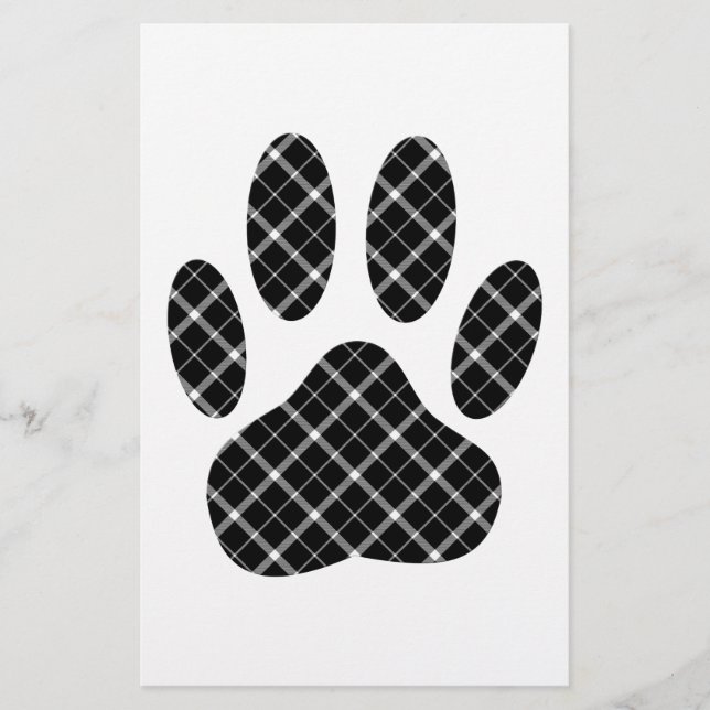 Black And White Tartan Dog Paw Print Stationery (Front)