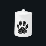 Black And White Tartan Dog Paw Print Teapot<br><div class="desc">A black and white dog paw print. Original diamond tartan pattern.</div>