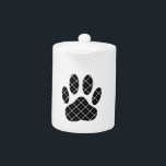 Black And White Tartan Dog Paw Print Teapot<br><div class="desc">A black and white dog paw print.  Original diamond tartan pattern.</div>