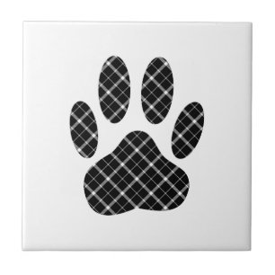 Black And White Tartan Dog Paw Print Tile