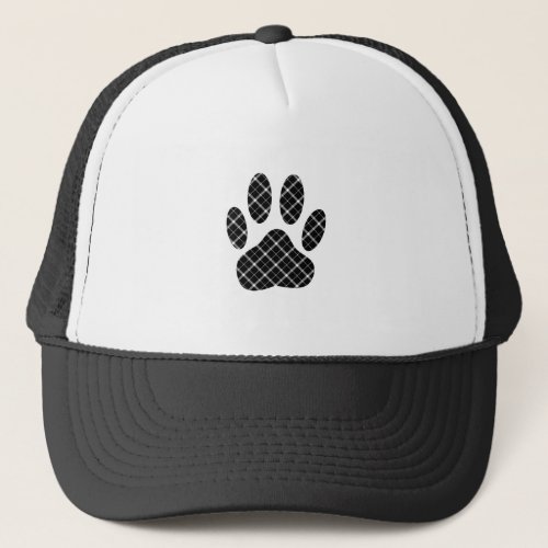 Black And White Tartan Dog Paw Print Trucker Hat